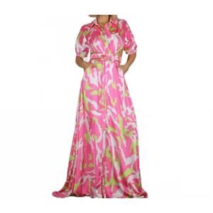 NEW MULLA back open waistband shirt maxi dress in pink and green